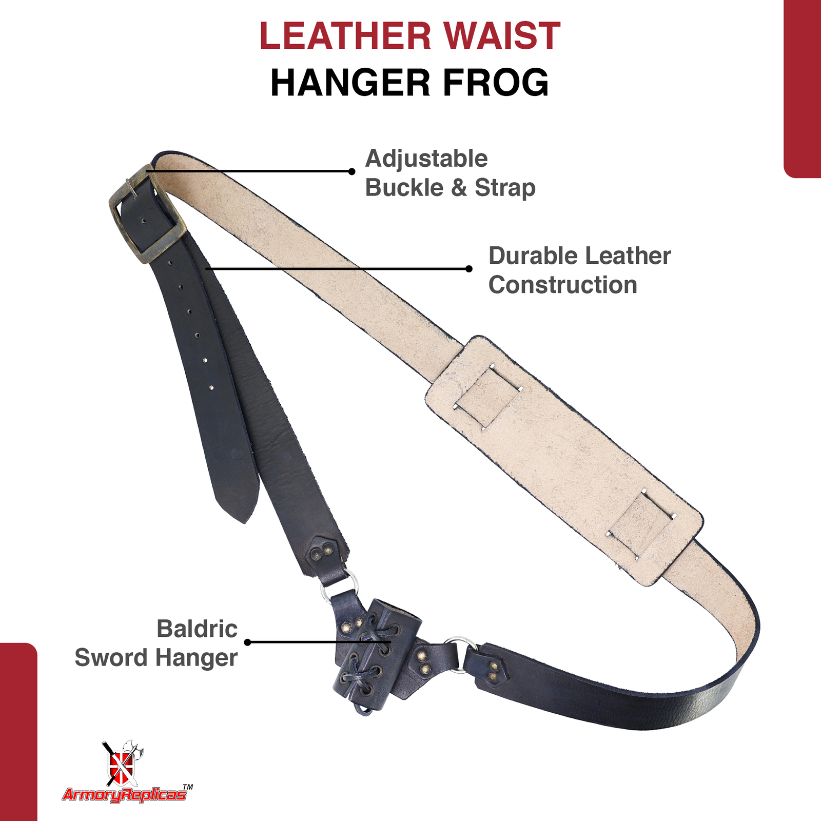 Genuine Leather Baldric Sword Holder Adjustable Belt for Renaissance Fairs& LARP