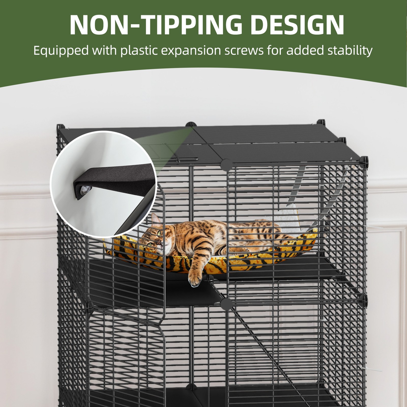Cat Cage Indoor Enclosures DIY Cat Playpen Metal Kennel with Extra Large Hammock