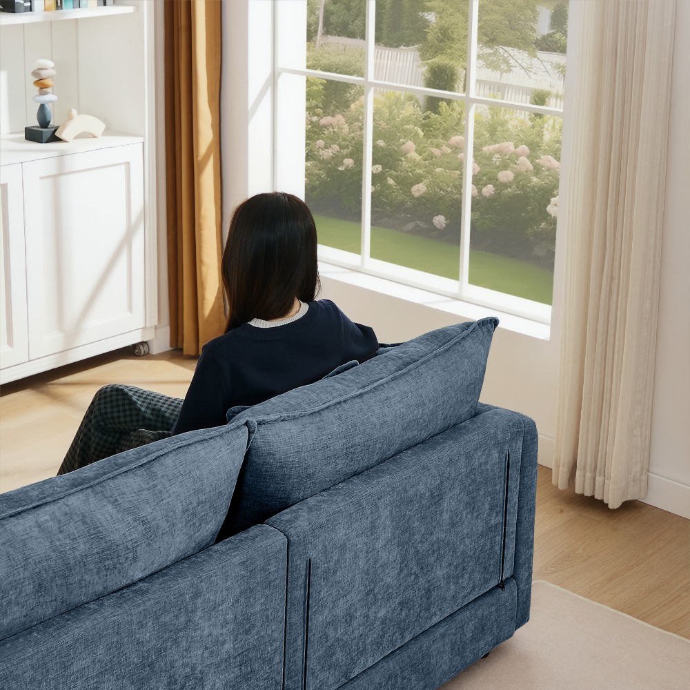 102" L-Shaped Modular Sectional Sofa w/ Ottoman, Chenille, Blue