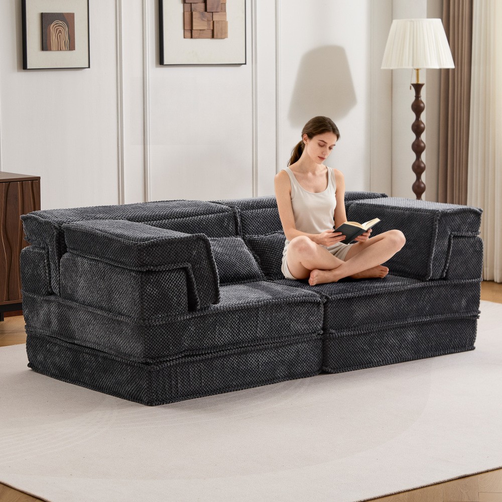Modular Sectional Sofa w/ Memory Foam, Convertible Loveseat, Dark Grey