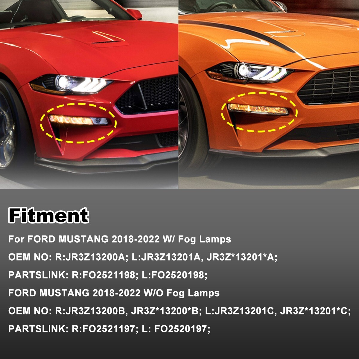 PAIRS Fog Lights For 2018-2022 Ford Mustang LED DRL 18-22 Sequential Turn Signal