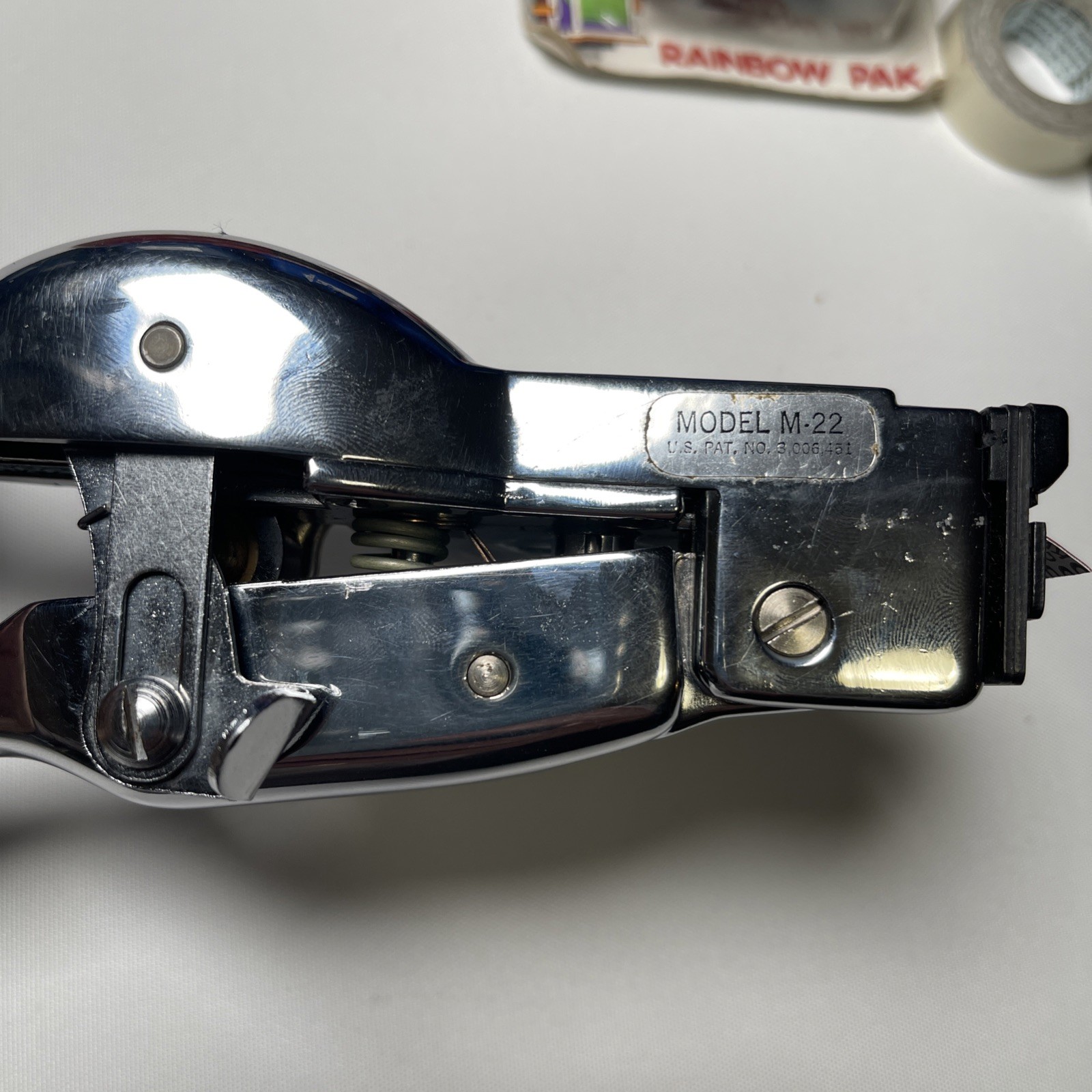 Vtg Early Metal DYMO M-22 TAPEWRITER Label Maker W Tape/Box/Papers