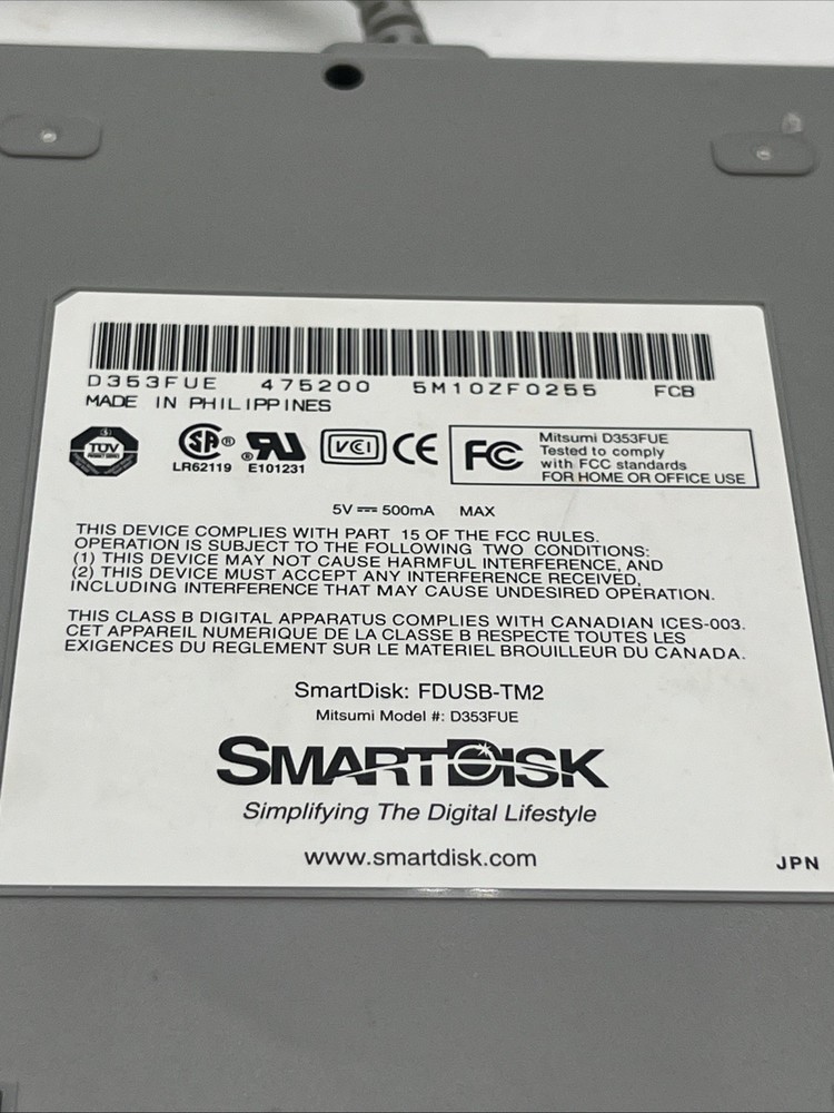 Smart Disk USB Powered External 3.5" inch Floppy Disk Drive Model FDUSB-TM2