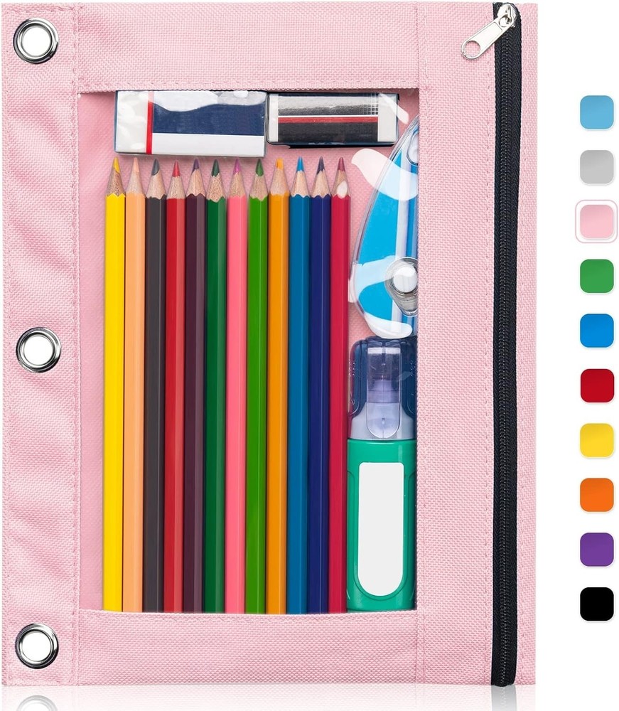 Large Capacity Zippered Pencil Case for 3 Ring Binders - Pink & Functional