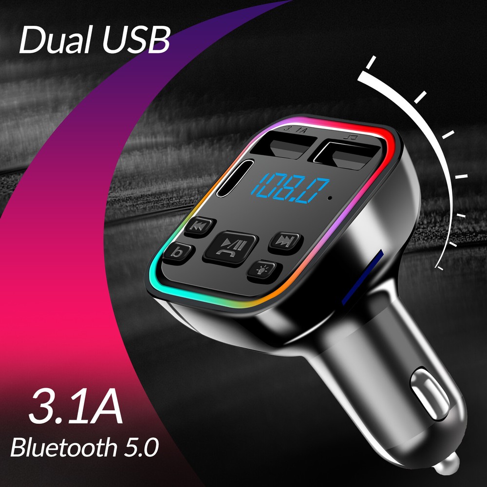Car Charger Bluetooth 5.0+ BT Wireless FM Transmitter Adapter Hands Free 2USB PD
