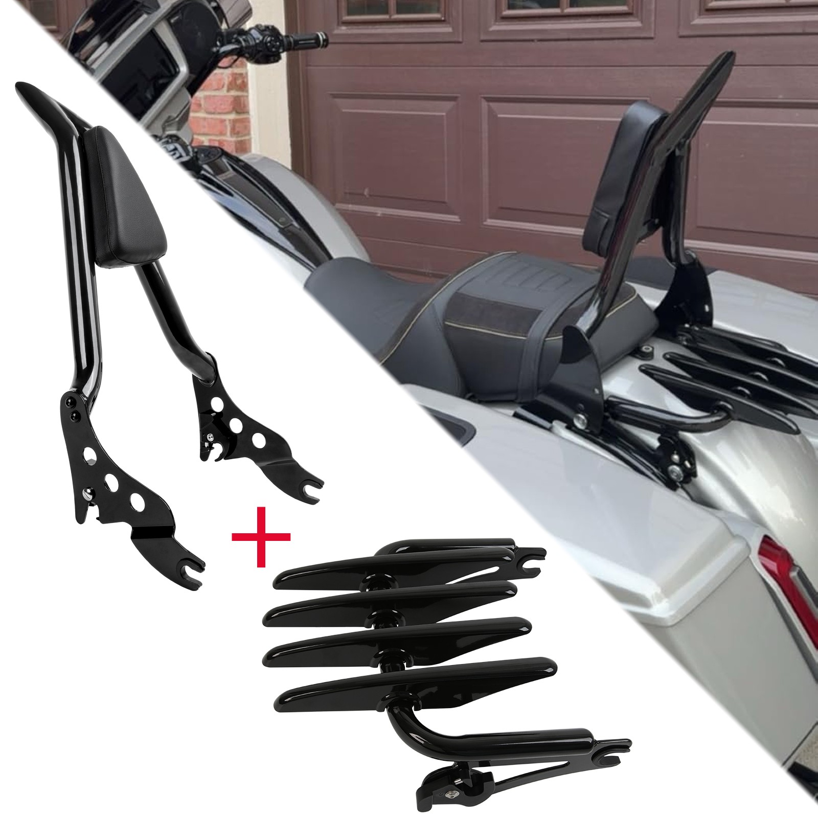 22" Sissy Bar Backrest & Stealth Luggage Rack For Harley Street Road Glide King