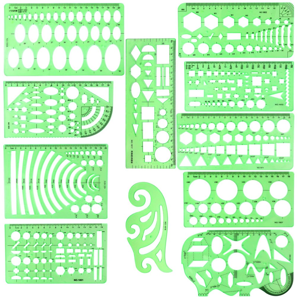 11PCS Geometric Drawings Templates, Drafting Stencils Measuring Tools, BetyBe...