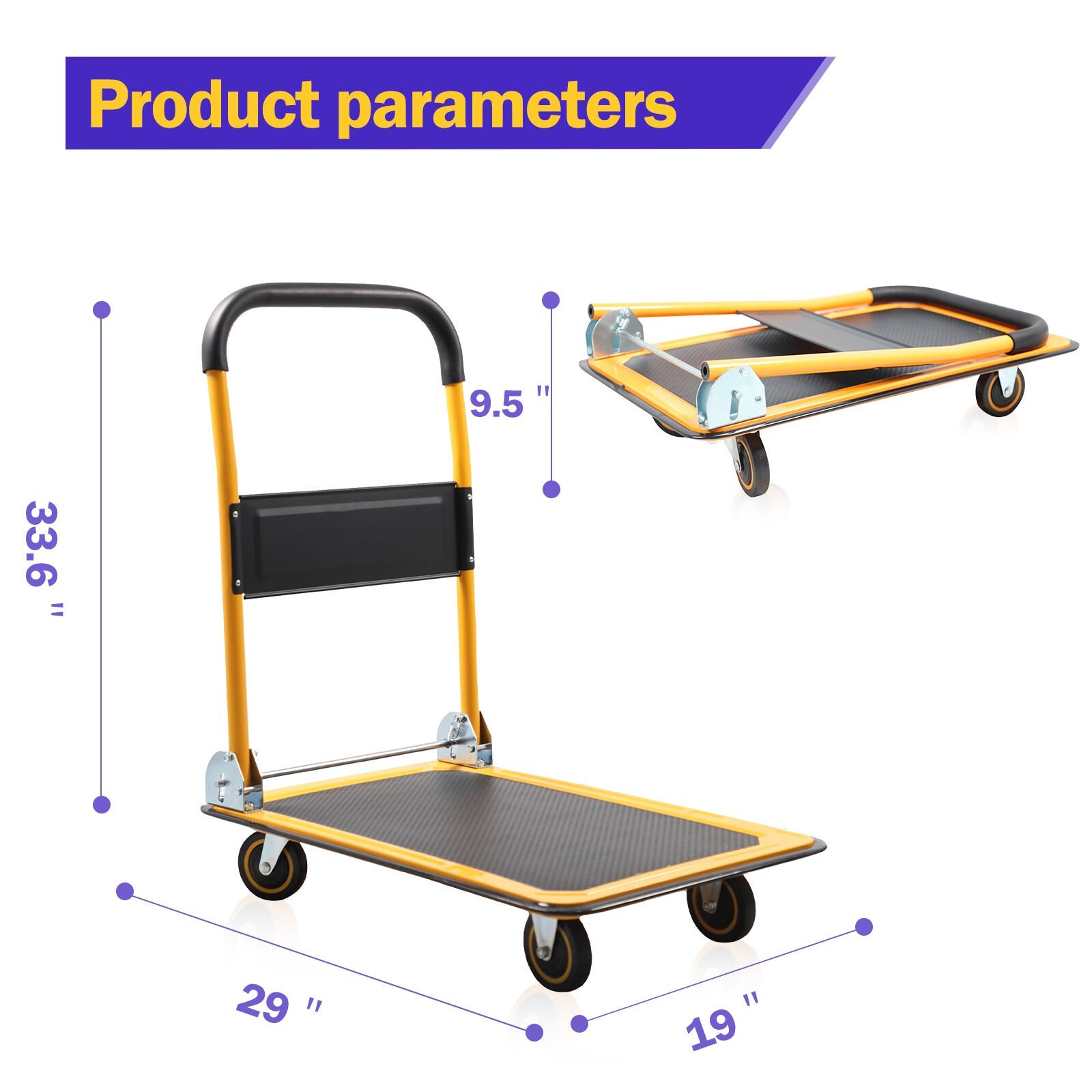 APOLLOLIFT 330lbs Push Dolly Cart Foldable Platform Truck Trolley Hand Truck