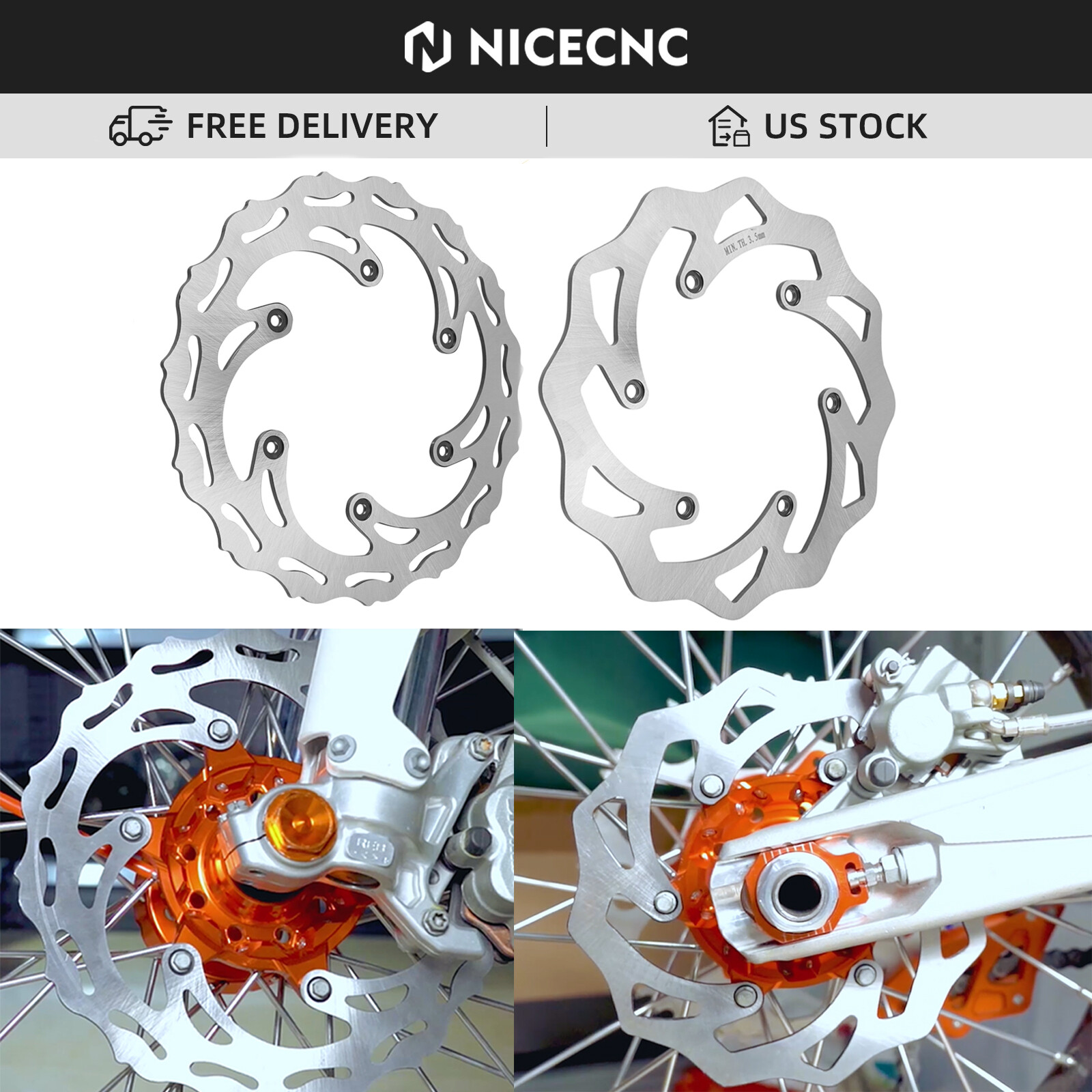 NICECNC Front Rear Brake Disc Rotor For KTM 125 250 300 350 450 EXC XCW SX XC F