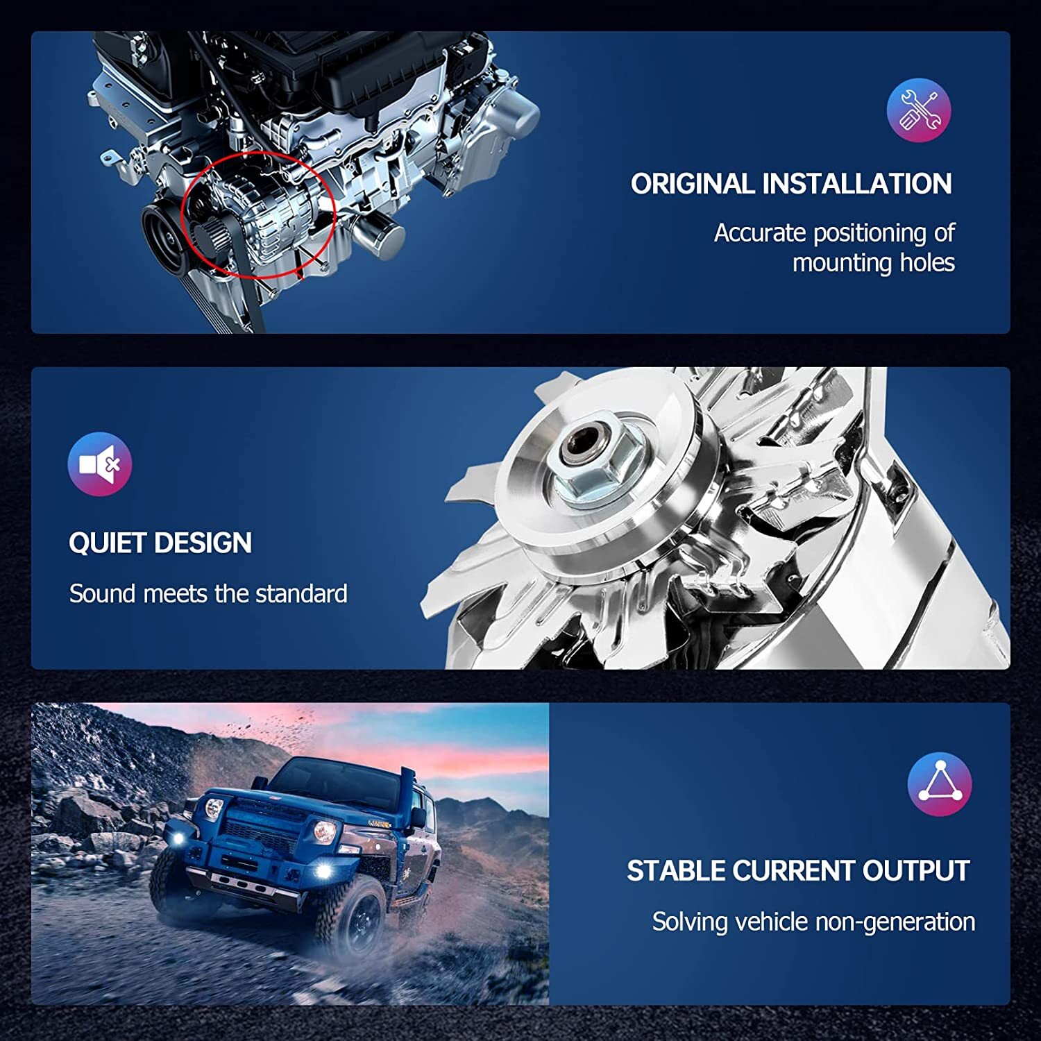 Alternator for 110Amp Chrome 1 Wire Self Exciting Street Rod GM 305 350 BBC SBC