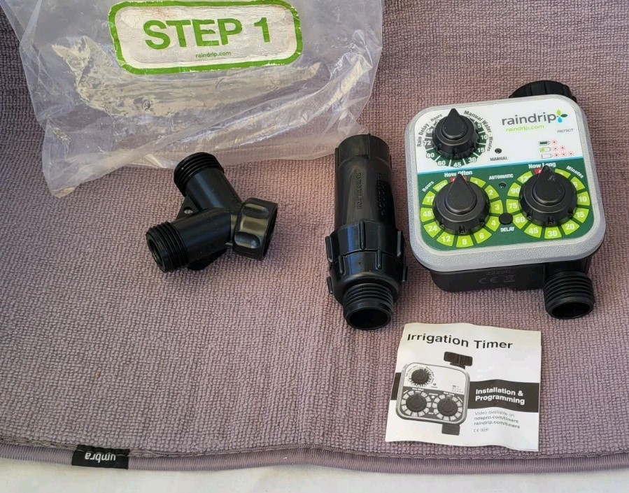 Raindrip R675CT Automatic Irrigation Timer w/ Y-Splitter & Filter – New Open Box