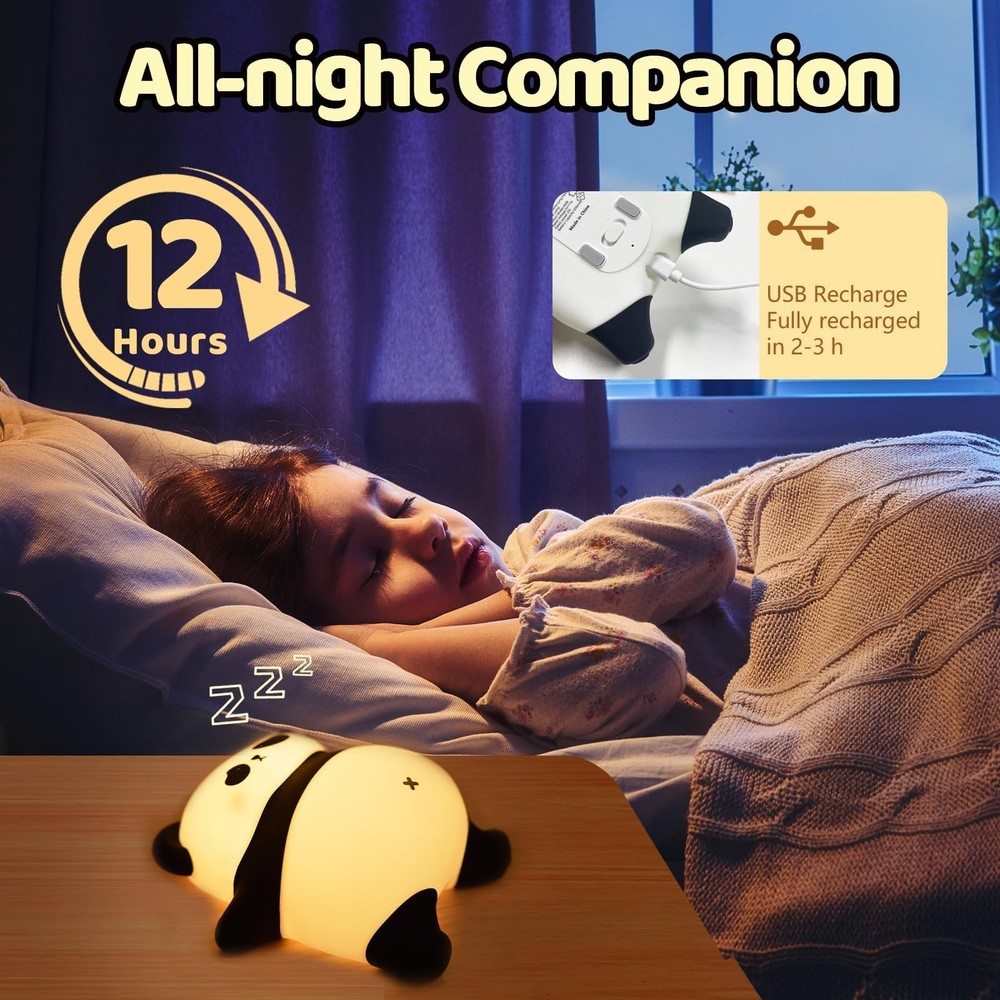 Rechargeable Cute Panda Night Light, 3 Level 1 Lamp[TAP CONTROL]