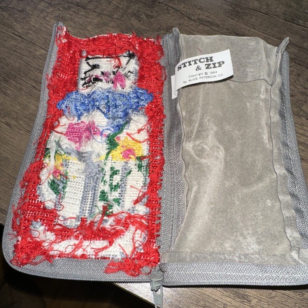 Stitch And Zip Needlepoint Eyeglass Case Cat Heart Completed!