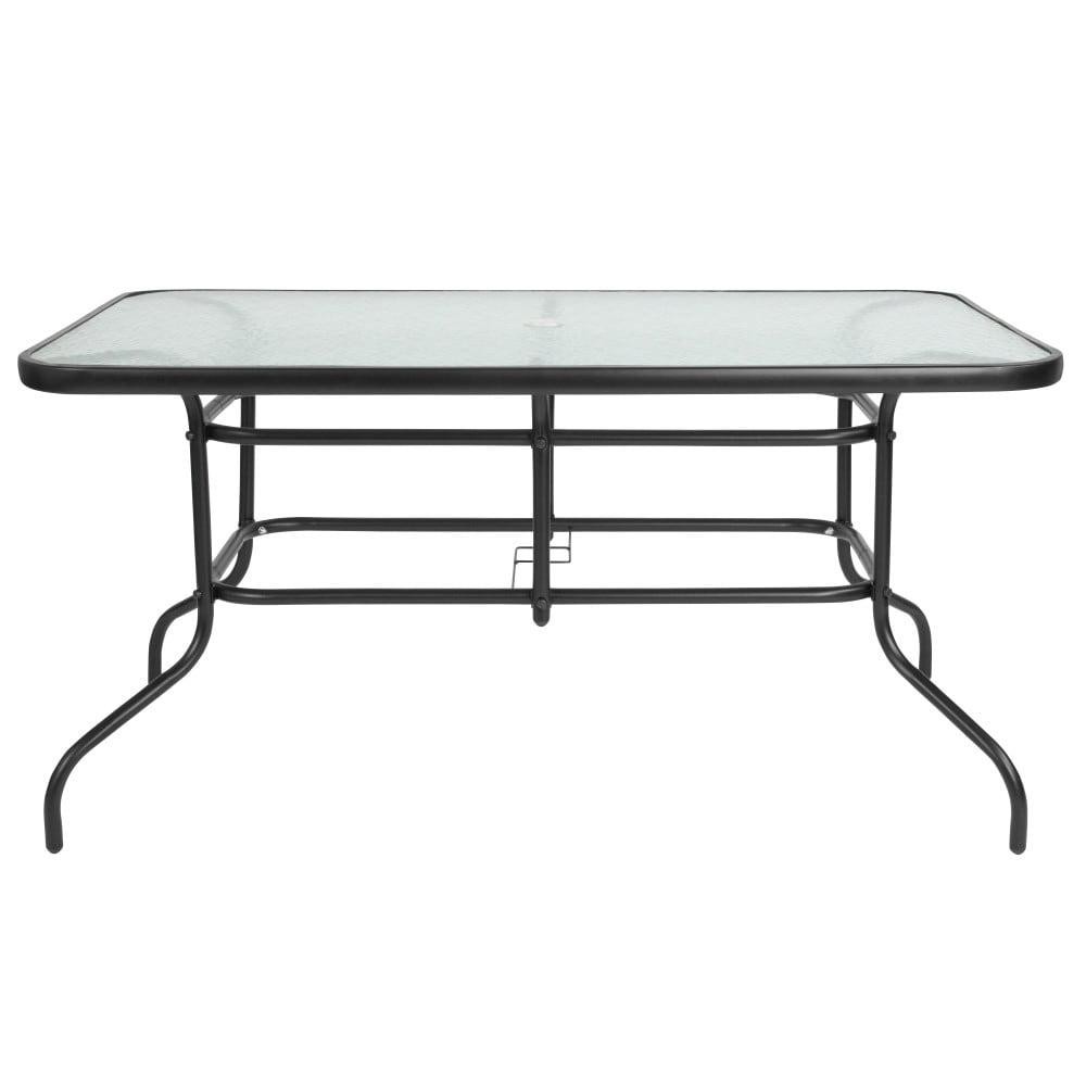 Rectangular Glass Metal Patio Table With Umbrella Hole