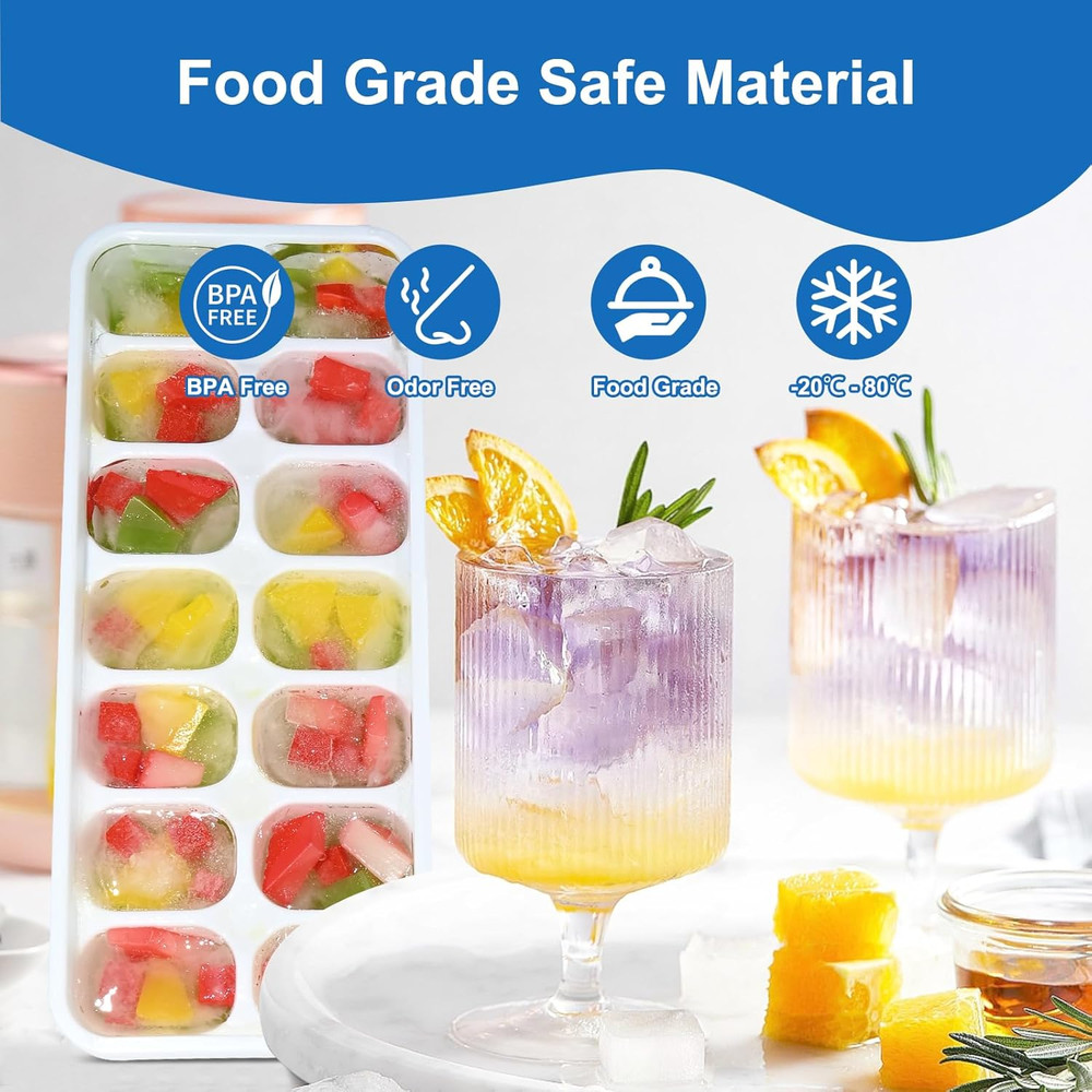 3-Pack Silicone Ice Cube Trays with Lids – Easy-Release, Stackable, BPA-Free for