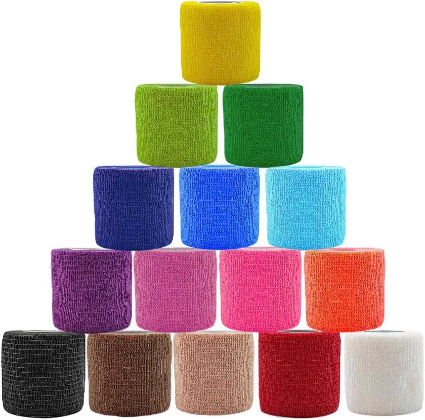 15 Rolls Stretch Bandage Wrap, 2 Inch x 5 Yards Cohesive Vet Tape, 15 Colors