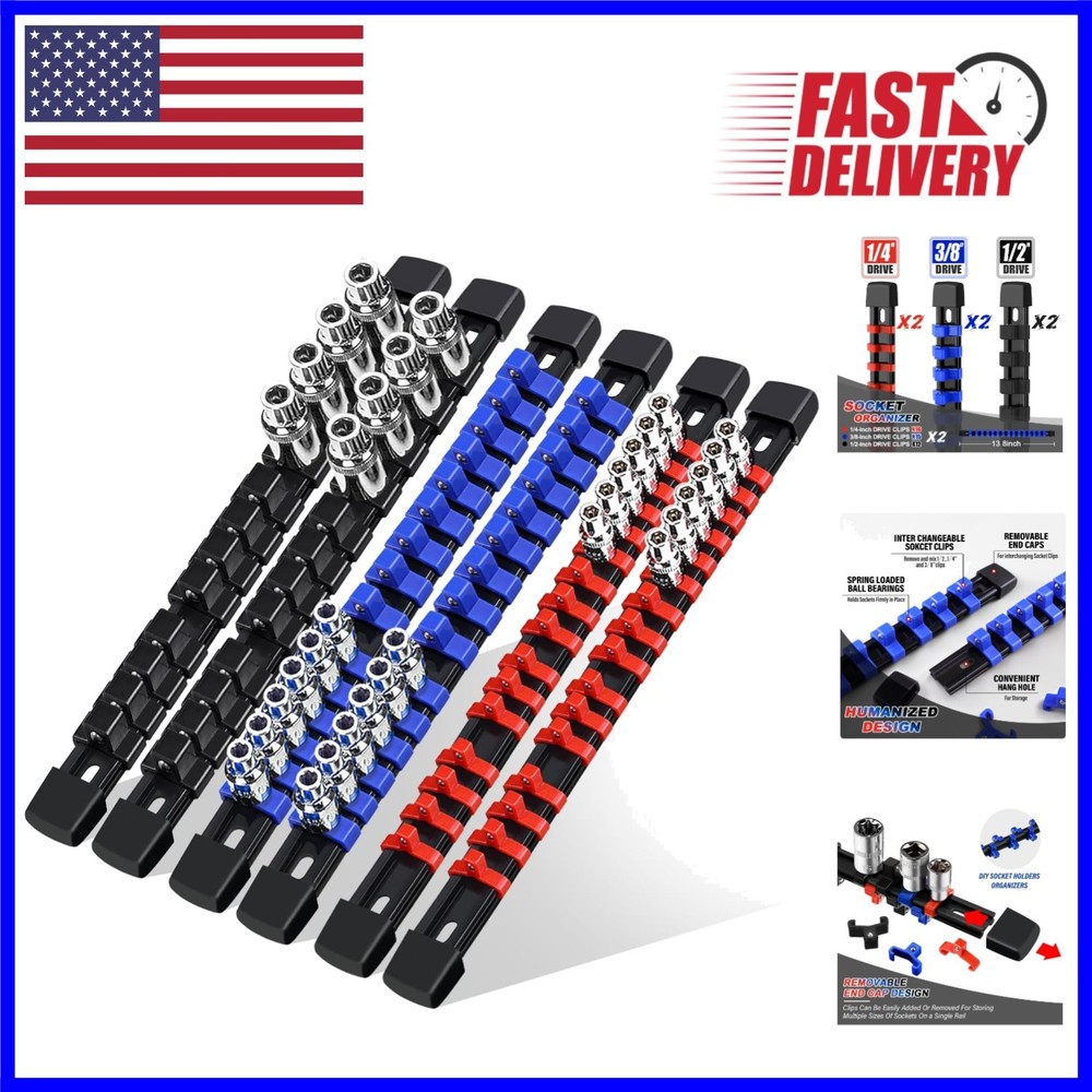 6 Pcs  Socket Organizer Rail Set with 86 Clips for Efficient Tool Storage