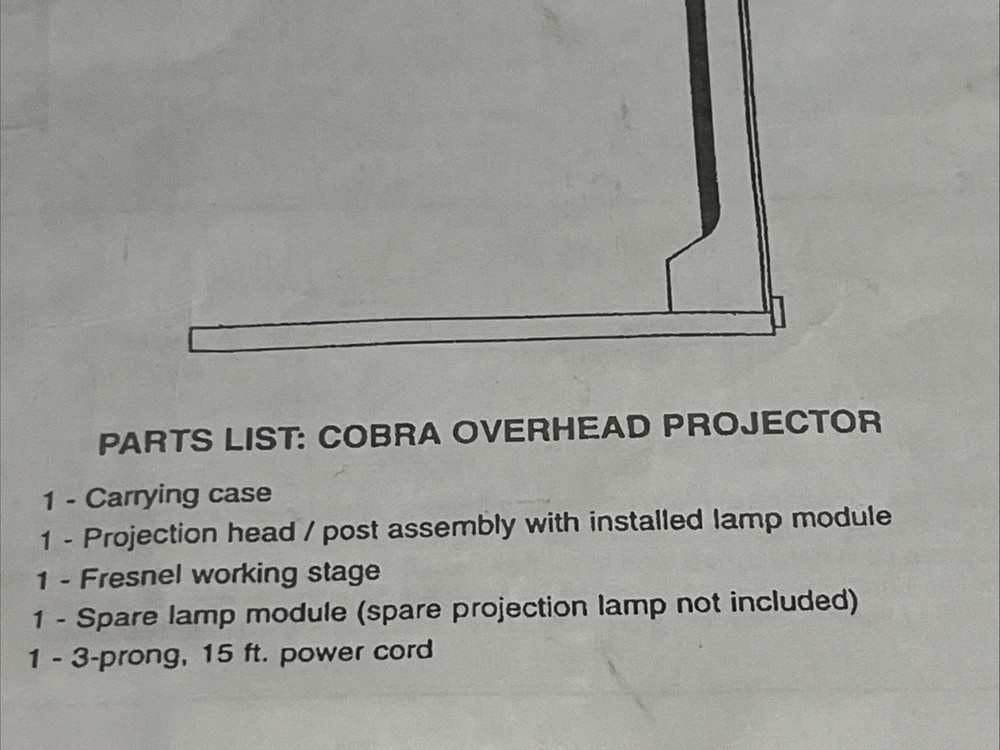 Apollo COBRA VS-3000 OVERHEAD PROJECTOR with Case & Instructions COMPLETE/WORKS
