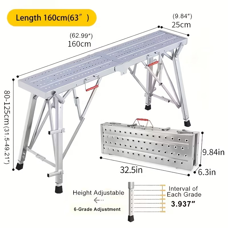 Work Platform Adjustable Height Portable Scaffolding Platform ladder 400 lb Load