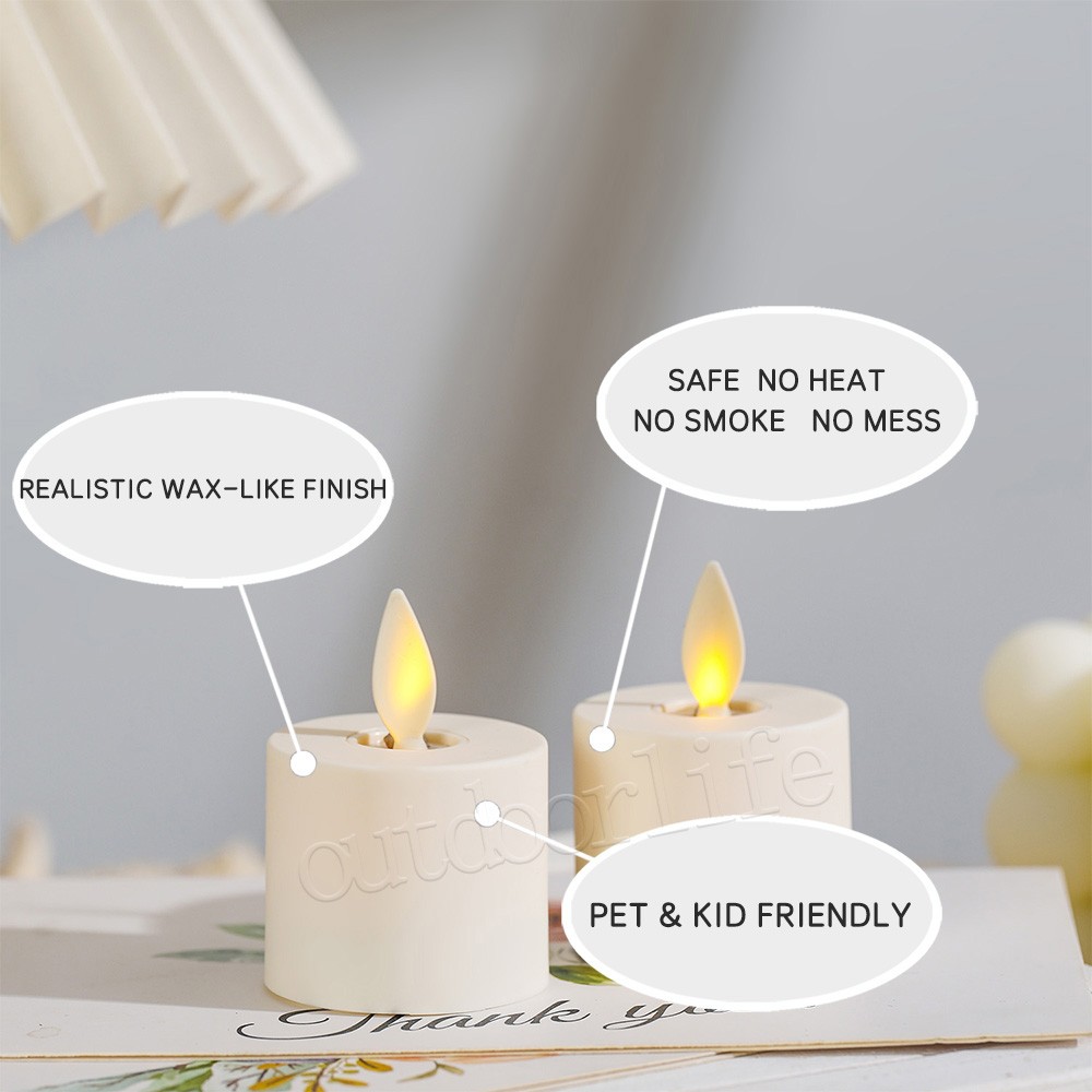 Set of 6 Luminara Flameless Moving Flame Tea Lights w/Remote & Timer 1.4" X 2"