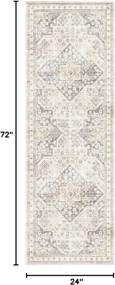 Washable Kitchen Runner 2' x 6' (Rectangular), Beige Taupe Orange