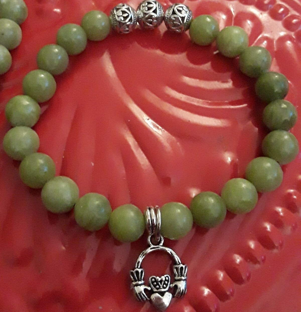 Connemara Marble Bead Bracelet with Irish Claddagh Charm