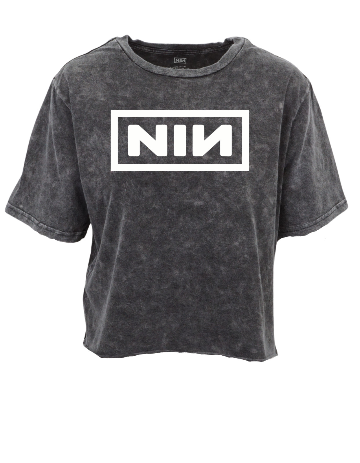 NINE INCH NAILS  VINTAGE WASH RAW HEM CROP WOMENS T SHIRT