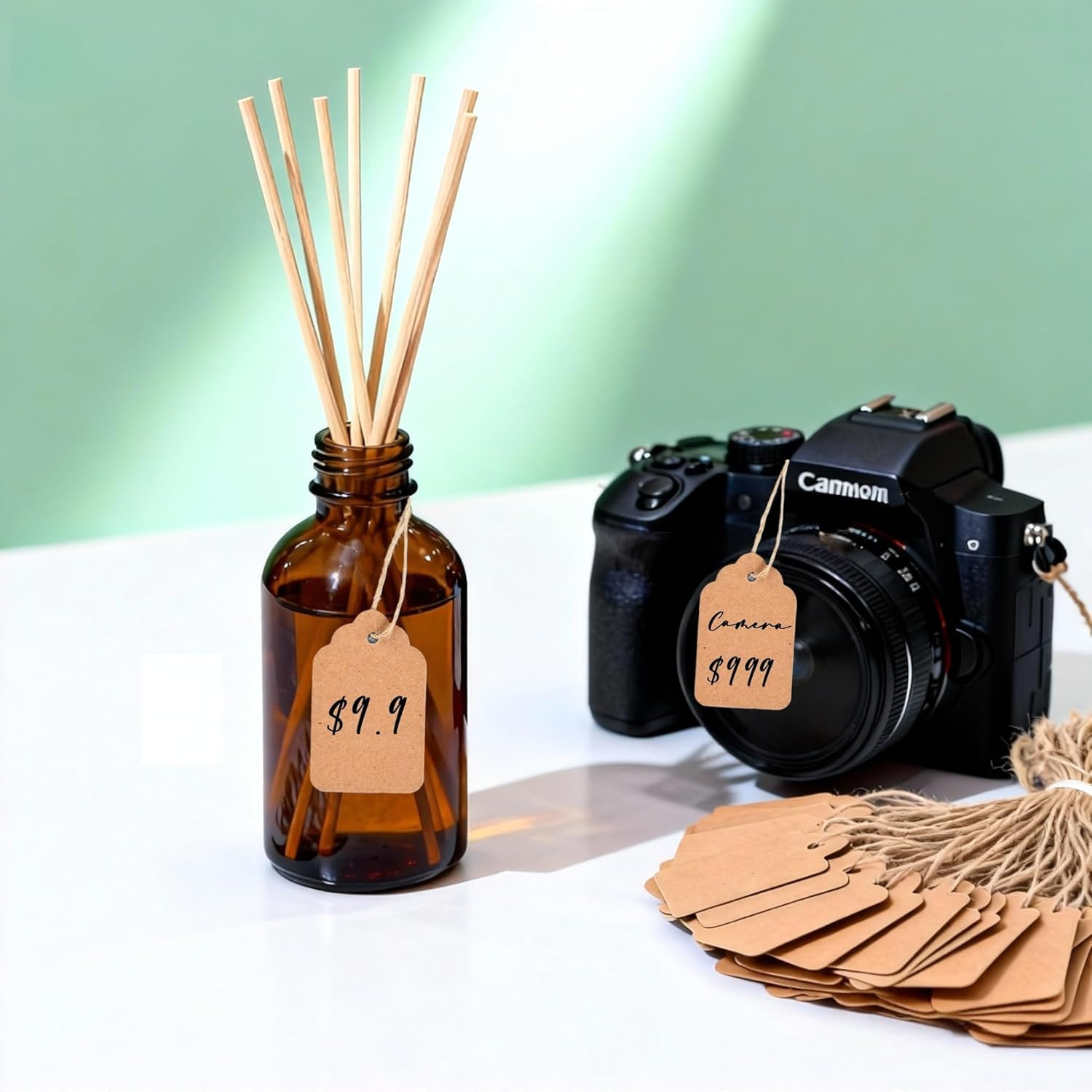 600 PCS Small Price Tags with String Attached, Brown Kraft Paper Blank Hang