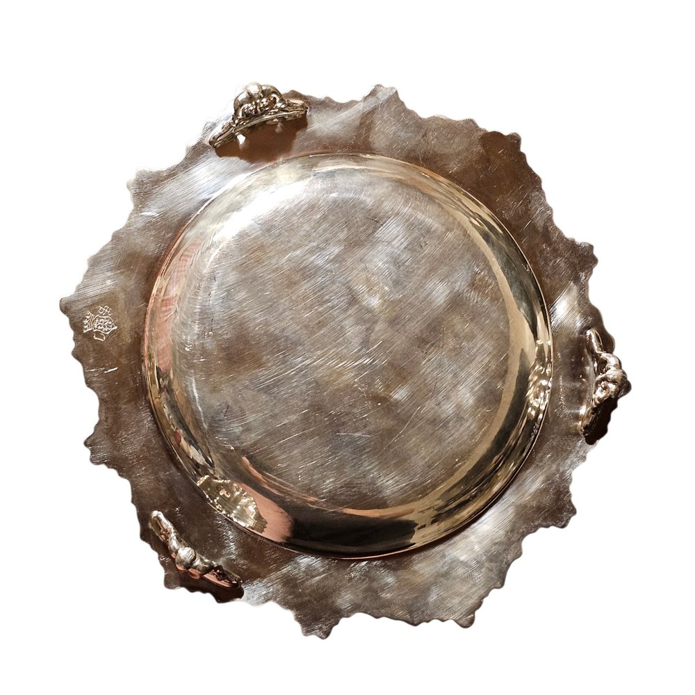 Vintage Crown Mark Silver Plated Dish Ornate Scrollwork 7”