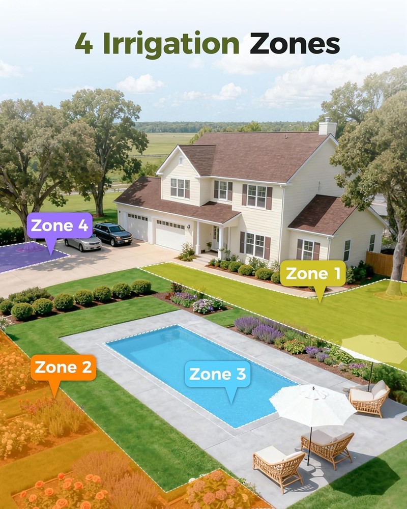 4 Zone Sprinkler Timer with Large Display Digital Control Rain Delay for Garden