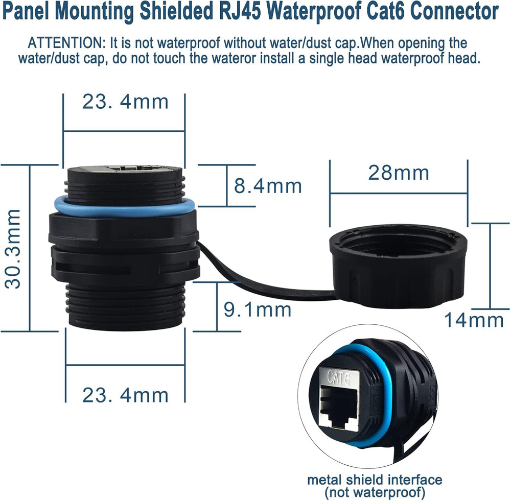 Waterproof CAT6 RJ45 Panel Mount Coupler, IP68 Shielded Industrial Panel Mount B