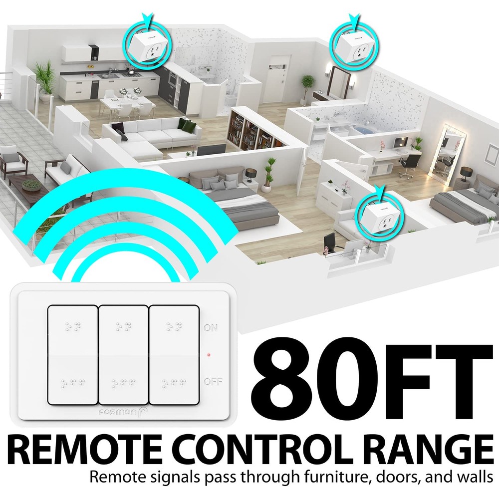 3 Pack Wireless Remote Control Outlet Plug, 15A, Battery Operated Light Switch