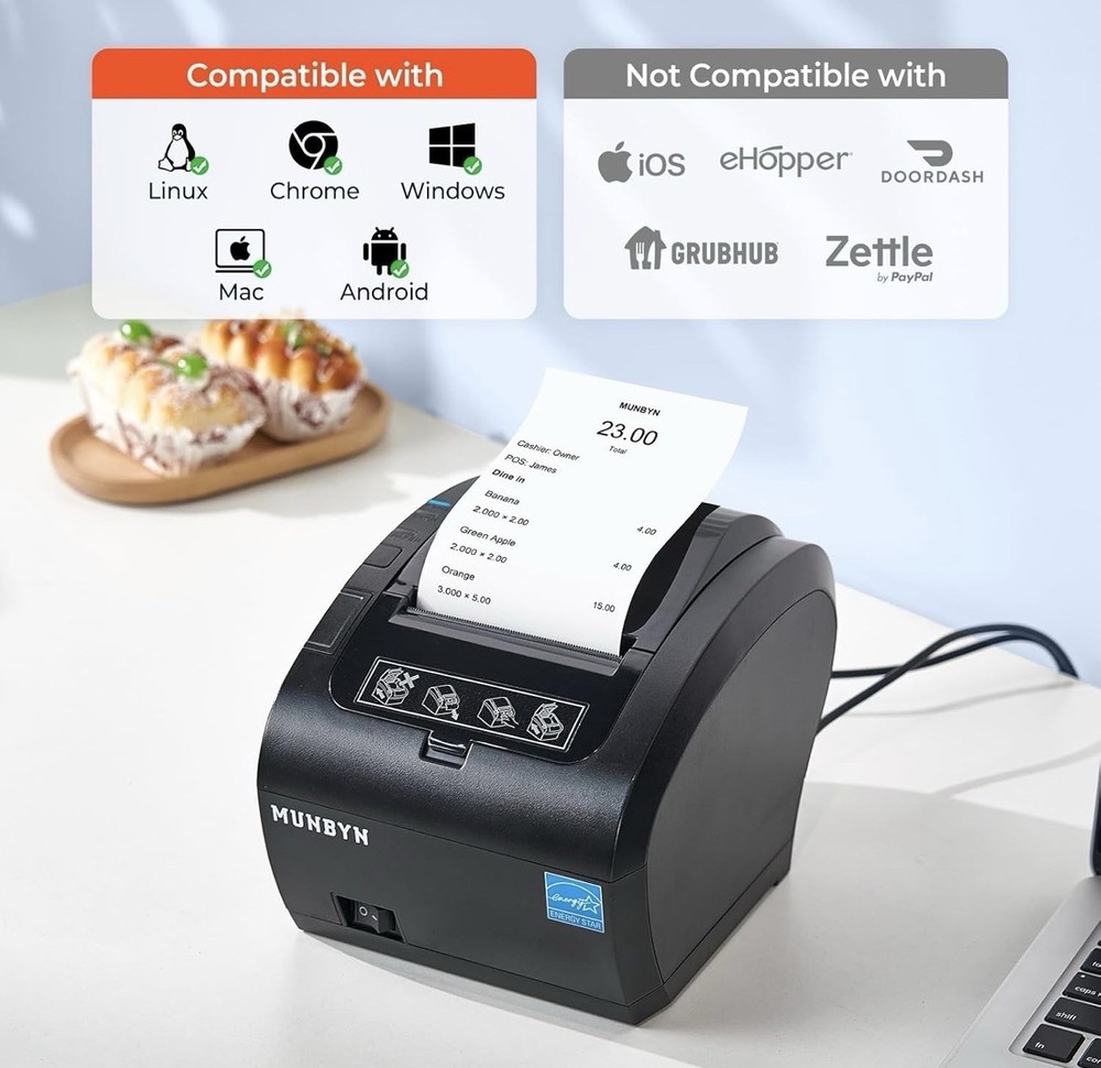 MUNBYN Bluetooth Thermal Receipt Printer P047, 80mm POS Printer, Thermal Printer
