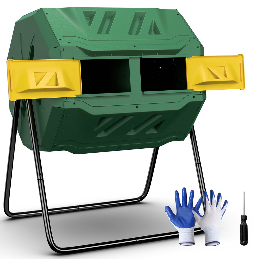 Chambers Composting Tumbler 43 Gallon Dual Batch Rotating Compost Bin Green