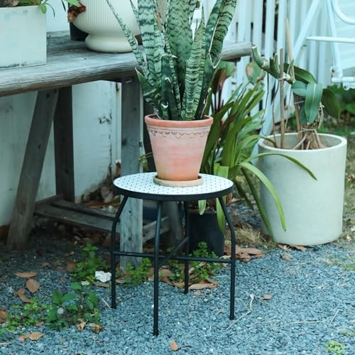 Mosaic Outdoor Side Table - Small Patio Table Coffee Outside Accent White