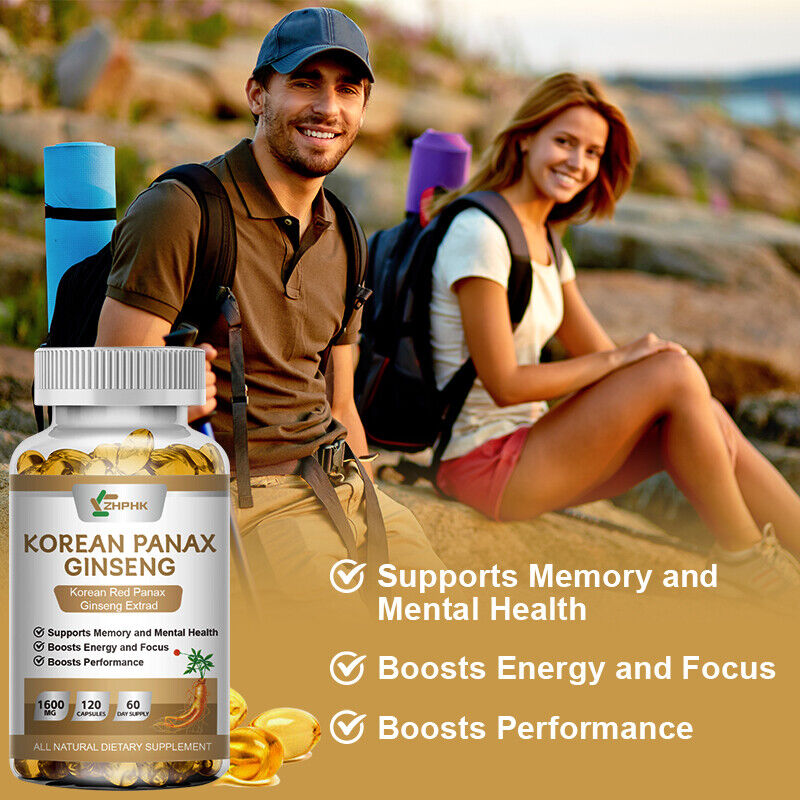 Korean Red Panax Ginseng 120 Capsules - 1600mg Extra Strength NON-GMO No Fillers