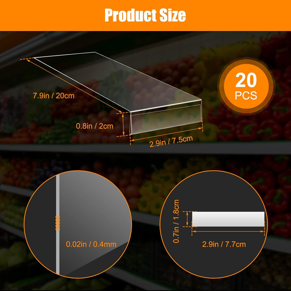20 Pieces Moveable Shelf Label Holders with Insert,  Clear Shelves Tag Moveab...