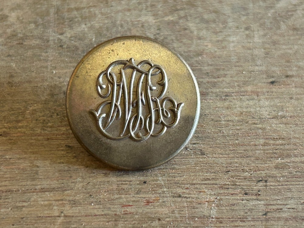 Fancy Monogram Button Brass Tone 1-1/8" Mystery Unknown Unbranded Vintage Help