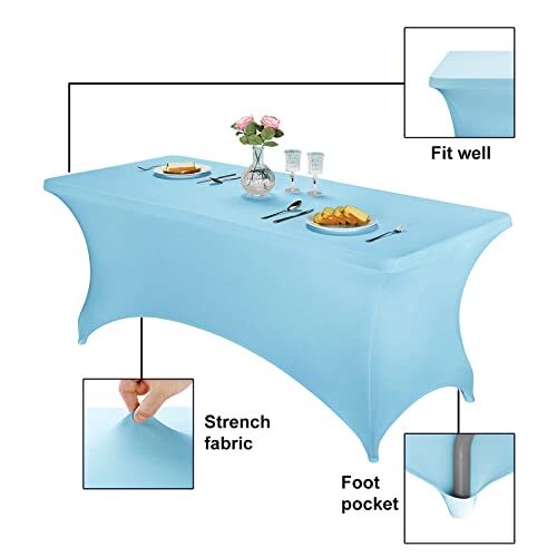 Spandex Table Covers 6ft，Fitted Tablecloth for 6ft Rectangular 6FT Bluemist
