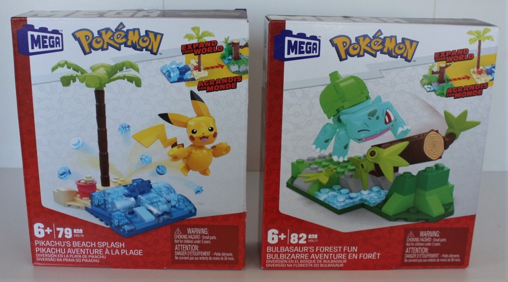 MEGA Pokemon Building Sets Pikachu’s Beach Splash & Bulbasaurs Forest Fun  (A12)