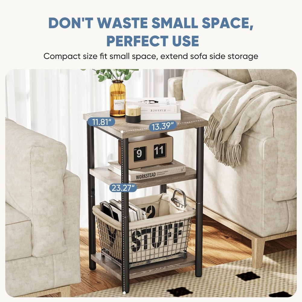 NEWBULIG Small Side Table, Record Player Stand, 3-Tier End Table Night Stand ...