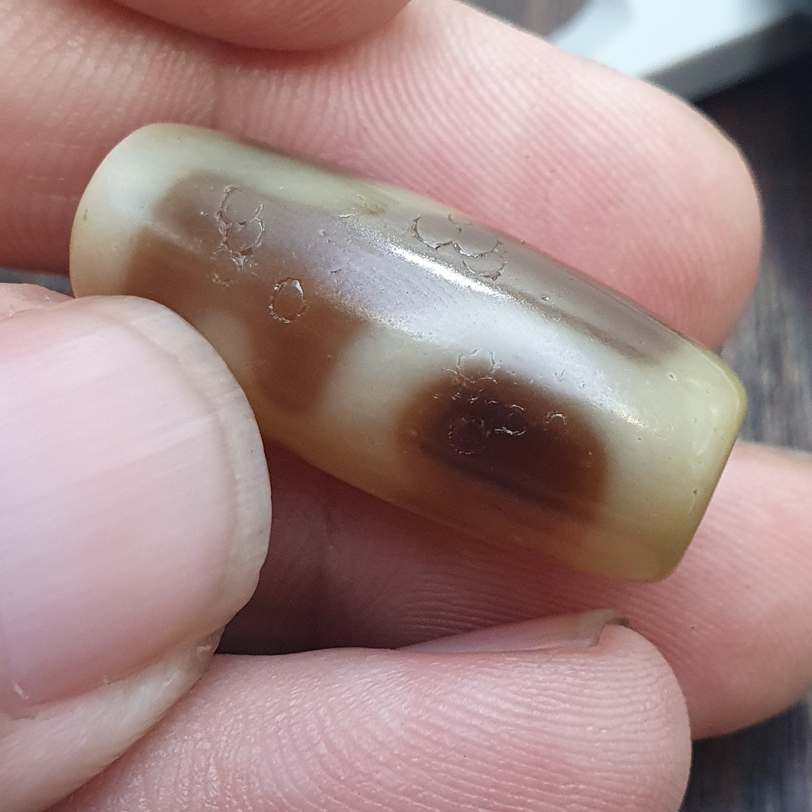 Old Tibetan Treasure Vase Eyes Pattern agate stone dzi bead amulet