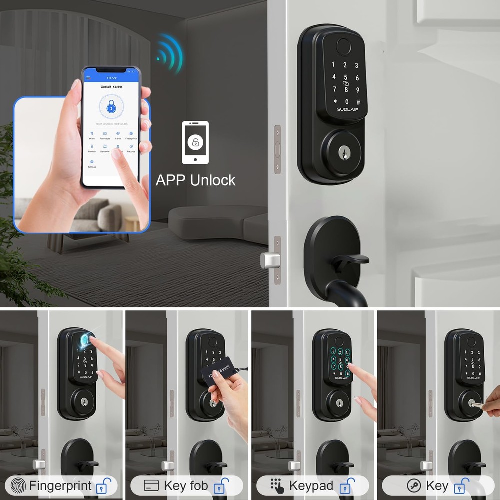 Keyless Entry Door Lock Deadbolt with Handle Set, Smart Front Door Lock Set, ...