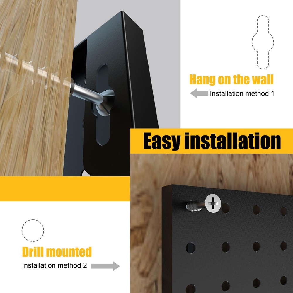Peg Board, 4 Pack Metal Pegboard Panels with 50 Hooks, Black Pegboards Wall O...