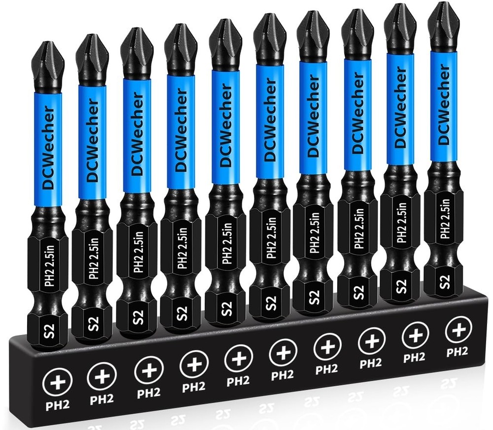 Precision 2.5-Inch S2 Steel Phillips Drill Bits - 10 Magnetic Impact Bits