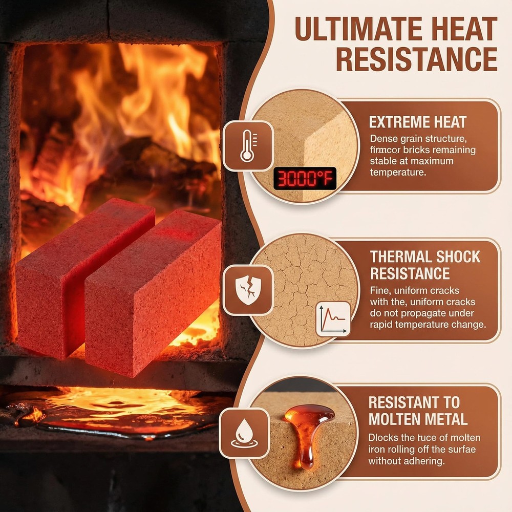 4-Pack High Temp Firebricks 3000°F Insulating 9"x4.5"x2.5"Fireclay Refractory...