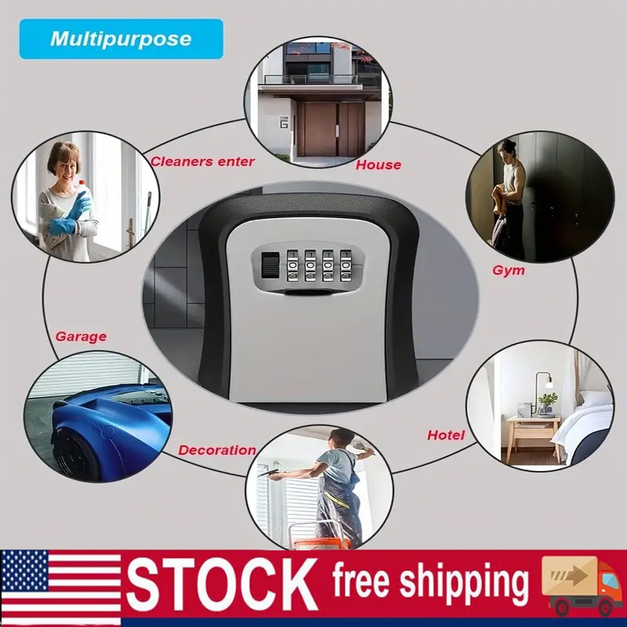 Wall Mounted Key Safe Box with 4-Digit Combination Lock and Waterproof
