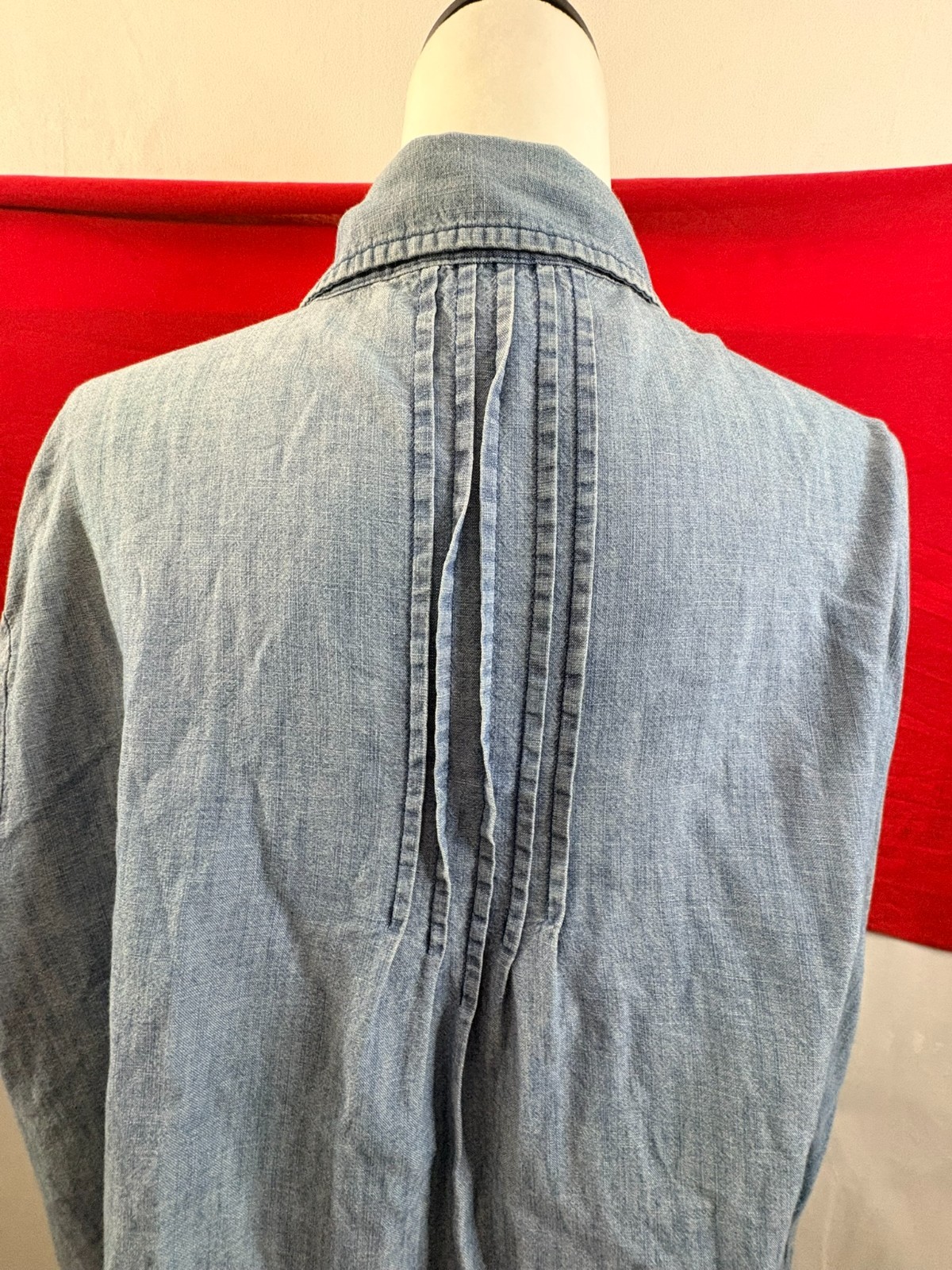 Old Navy Jean Tunic Shirt Womens Size 3X Light Blue Long Sleeve Pleats Button Up