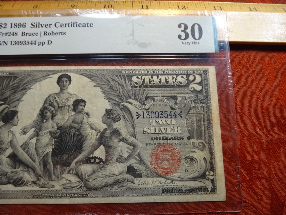 1896 Two Dollar $2 Silver Certificate Large Note PMG Grade 30 - Bruce/Roberts