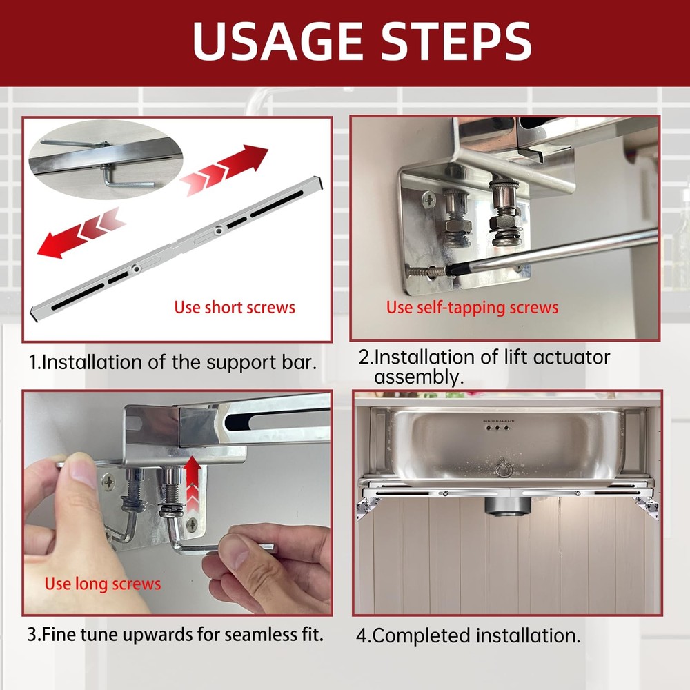Undermount Sink Brackets, Adjustable Undermount Sink Supports, Stainless Stee...